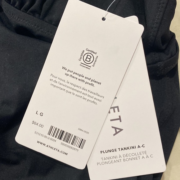 NWT athleta plunge tankini top medium large black A-C swim m l top bow tie back - Picture 13 of 14